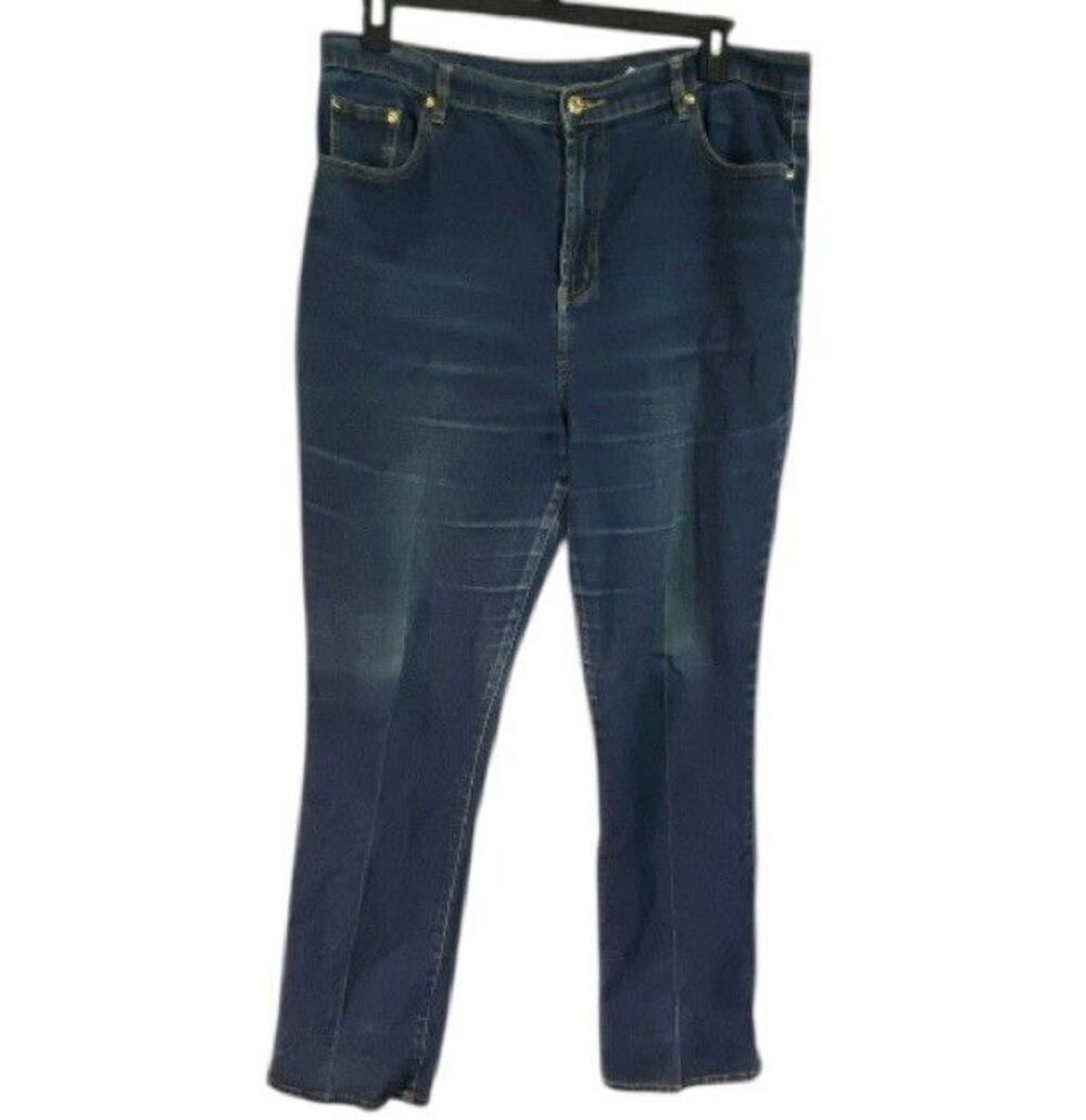 DG2 by Diane Gilman Womens 16T Virtual Stretch Straight Jeans Whiskered Indigo